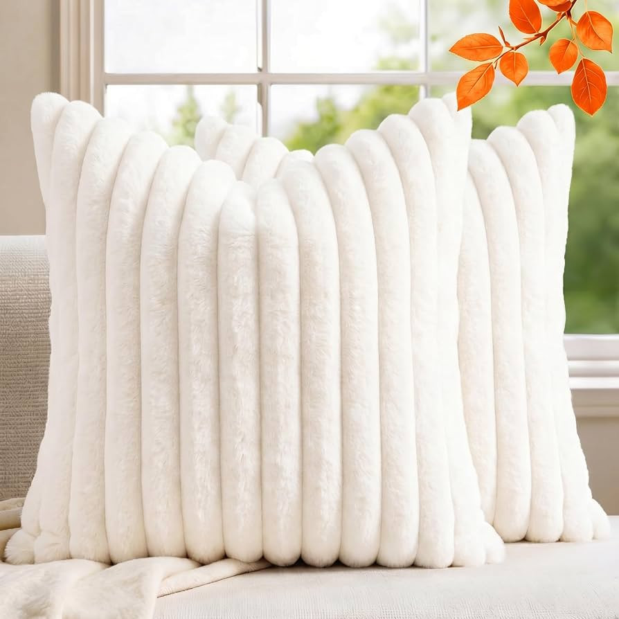 Pack of 2 Throw Pillow Covers 18x18 Decorative Solid Plush Faux Fur with Soft Velvet Back, Square... | Amazon (US)