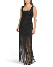 Fringed Glossy Dress With Woven And Cut Out Details | Marshalls
