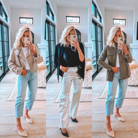 3 NEW Spring ready looks from @macys that I’m loving #ad All items are currently 30% off as part of @macys VIP sale happening now thru 4/7. Wearing a medium in all jackets, and a 27 in denim for size reference. #macysaffiliate 