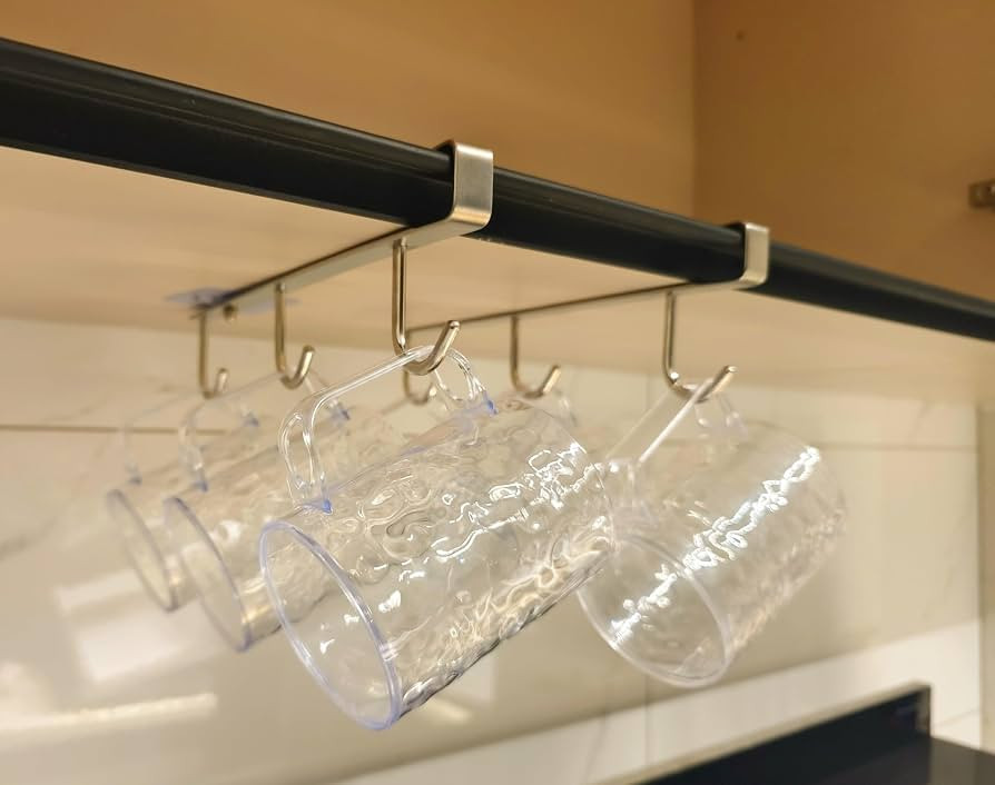 Mug Hooks Under Cabinet , 304 Stainless Steel Cup Hooks for Hanging Under Shelf, Mug Organizer Ra... | Amazon (US)