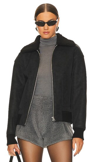 Camila Shearling Bomber in Black | Revolve Clothing (Global)