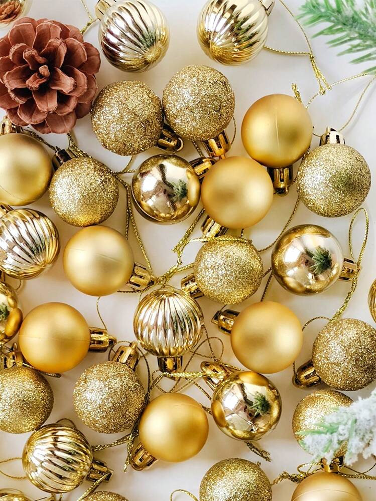 24pcs/Set Painted Gold Christmas Balls, 3cm Christmas Tree Hanging Ornaments Set, Christmas Tree ... | SHEIN