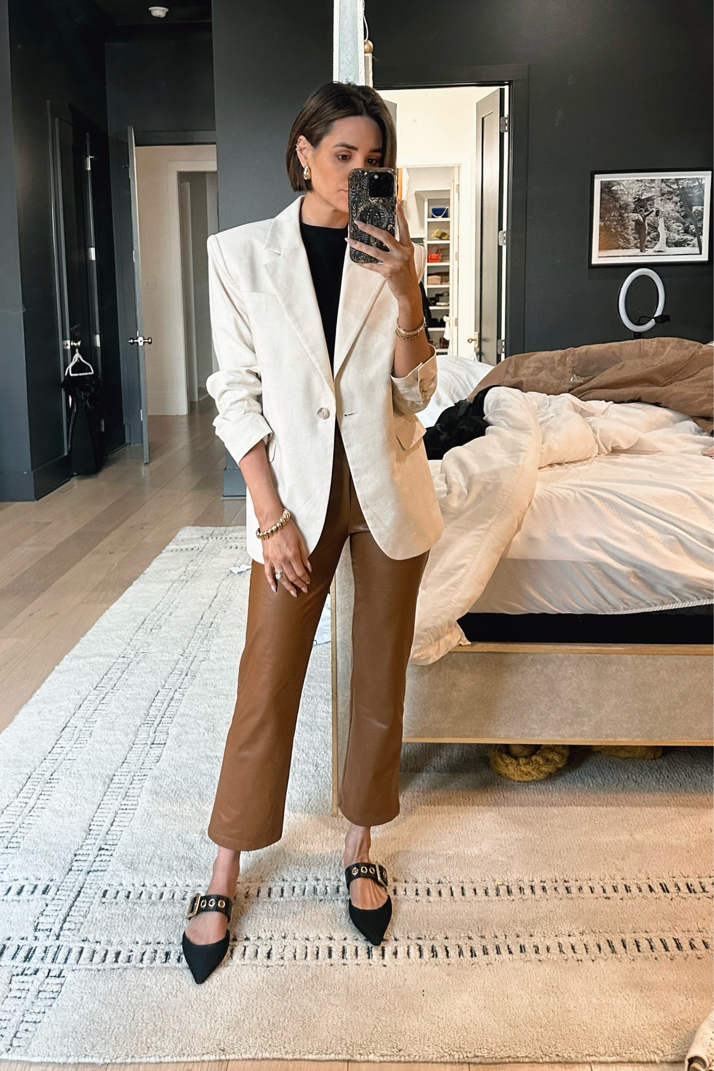 Elevating office vibes with a mix of textures – linen blazer meets leather pants🤎 Stylish comfort for the win! 



#LTKstyletip #LTKshoecrush #LTKworkwear