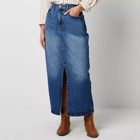 a.n.a Womens High Rise Long Denim Skirt, 4 Petite, Blue | JCPenney