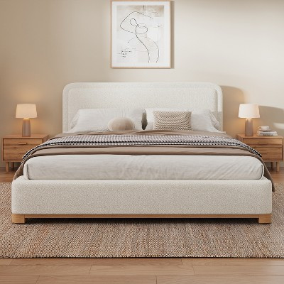 Christopher Knight Home Beau Modern Boucle Upholstered Platform Bed with Curved Headboard, White/Queen | Target