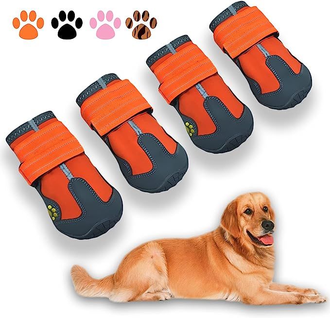 XSY&G Dog Boots,Waterproof Dog Shoes,Dog Booties with Reflective Strips Rugged Anti-Slip Sole and... | Amazon (US)