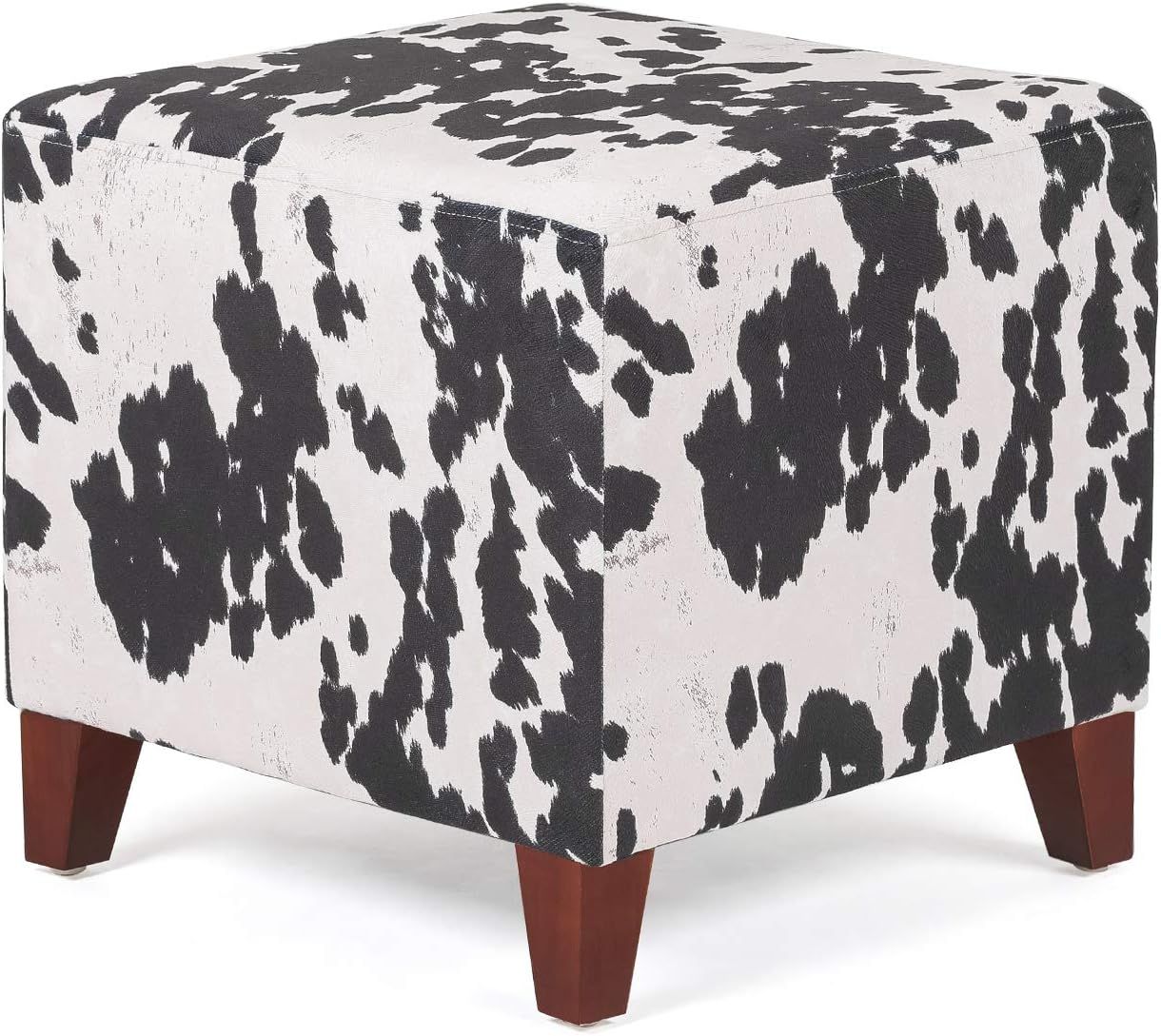 Adeco Simple British Style Cube Ottoman Footstool, 16x16x16, Black (Cow Print) | Amazon (US)