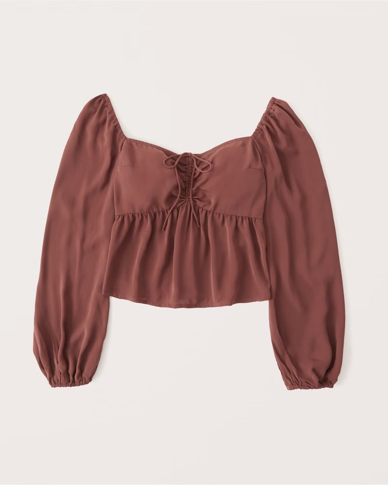 Long-Sleeve Cinched Front Puff Sleeve Top | Abercrombie & Fitch (US)