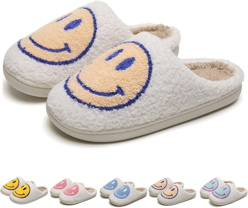 KEYUSHOP Happy Face Slippers for Kids Smile Face House Slippers Soft Plush Warm Preppy Slipper An... | Amazon (US)