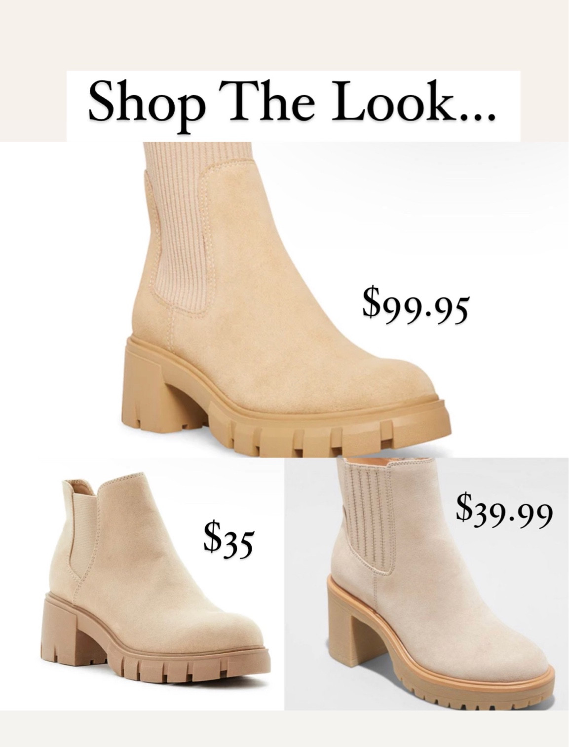 Shop the look
Look for less
Lug sole boots
Chelsea
Fall boots
Fall tend
Walmart Finds 
Target style 
Target finds 
Affordable 
Fall shoes
Steve Madden 
Tan


#LTKunder50 #LTKshoecrush #LTKSeasonal