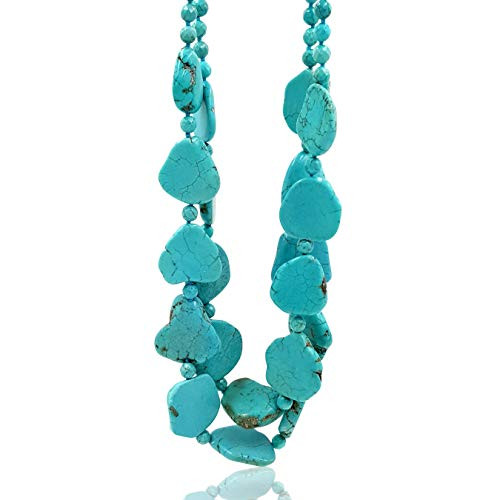 Lii Ji 26.5" 2 Rows Irregular Shape Blue Simulated Turquoise Howlite Statement Long Necklace | Amazon (US)