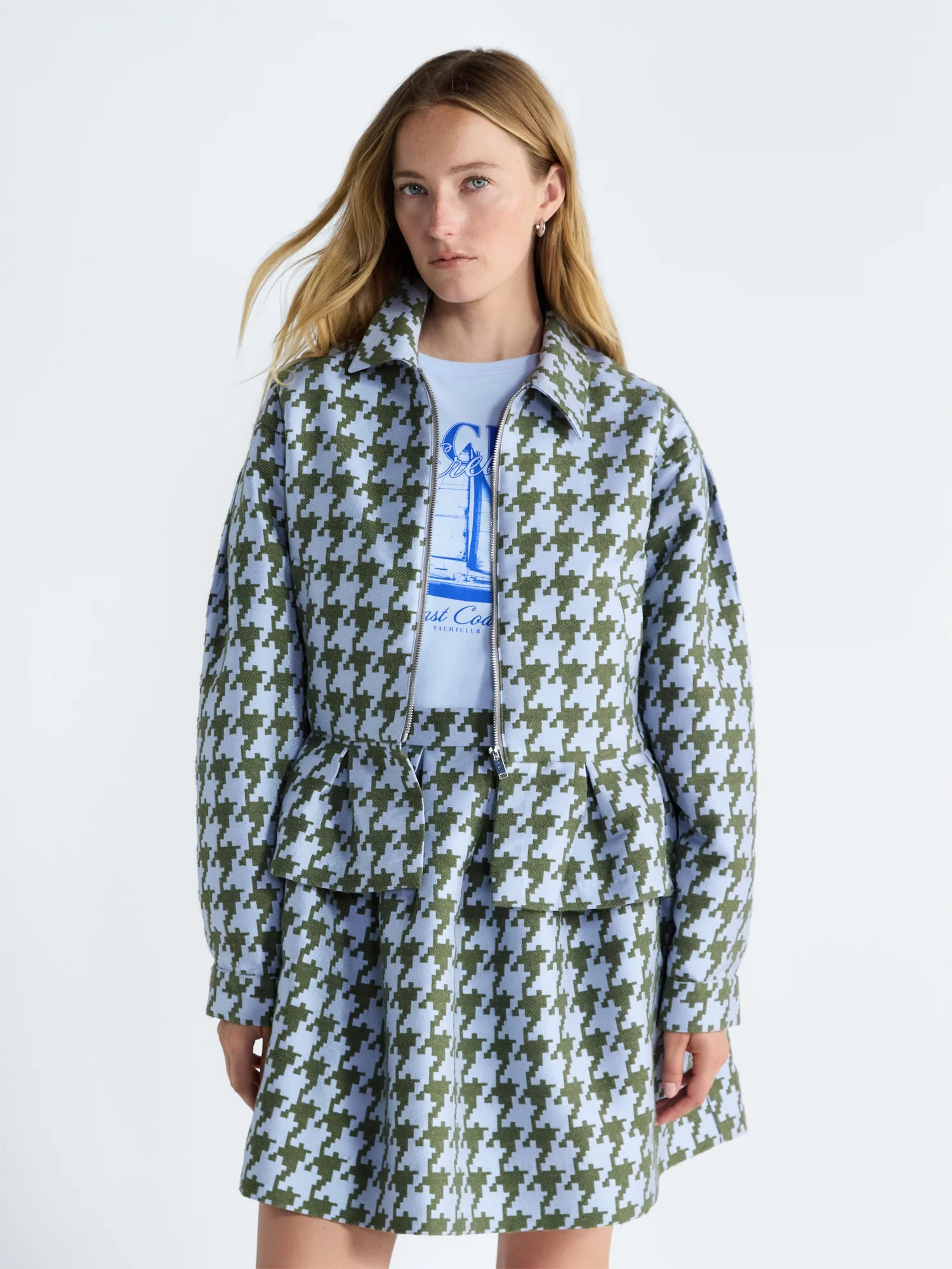 Free Assembly Women's and Women's Plus Houndstooth Peplum Jacket, Sizes XS-4X - Walmart.com | Walmart (US)