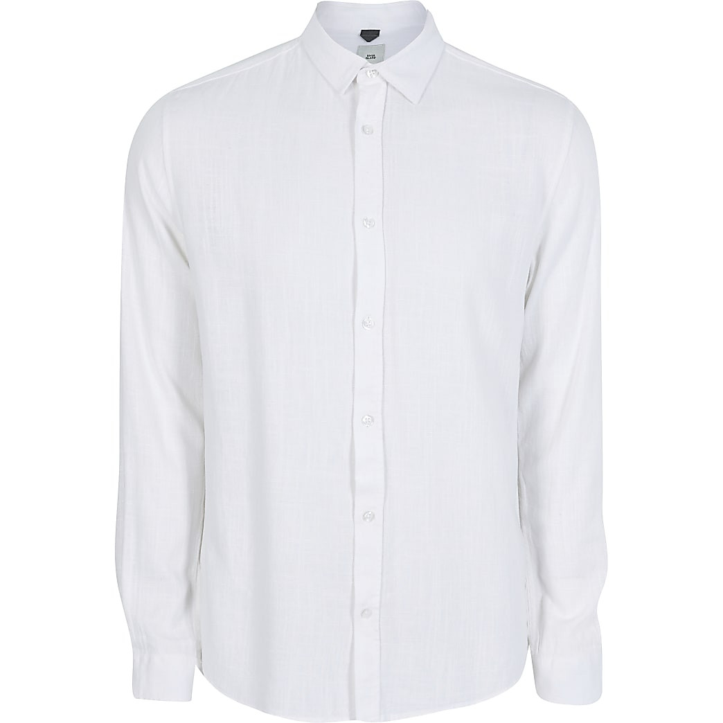 White long sleeve linen regular fit shirt | River Island (UK & IE)