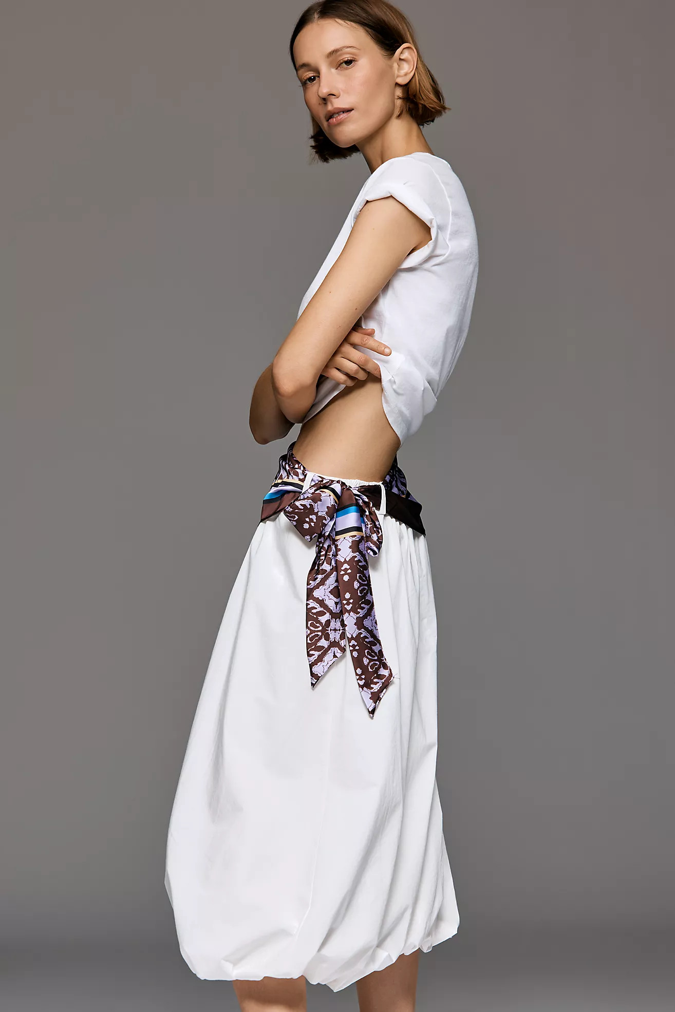 Maeve Cotton Scarf Bubble-Hem Midi Skirt | Anthropologie (US)