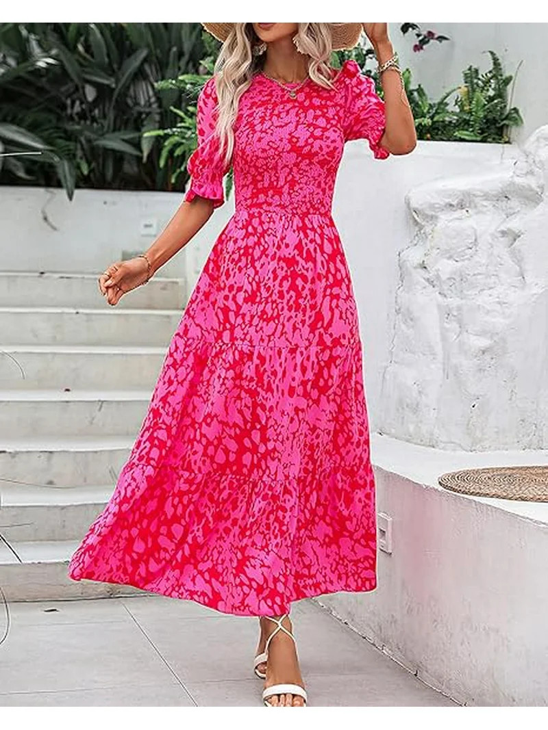 FreshPretty Women Casual Summer Dresses 2025 Spring Crew Neck Ruffle Short Sleeve Floral Print Sm... | Walmart (US)