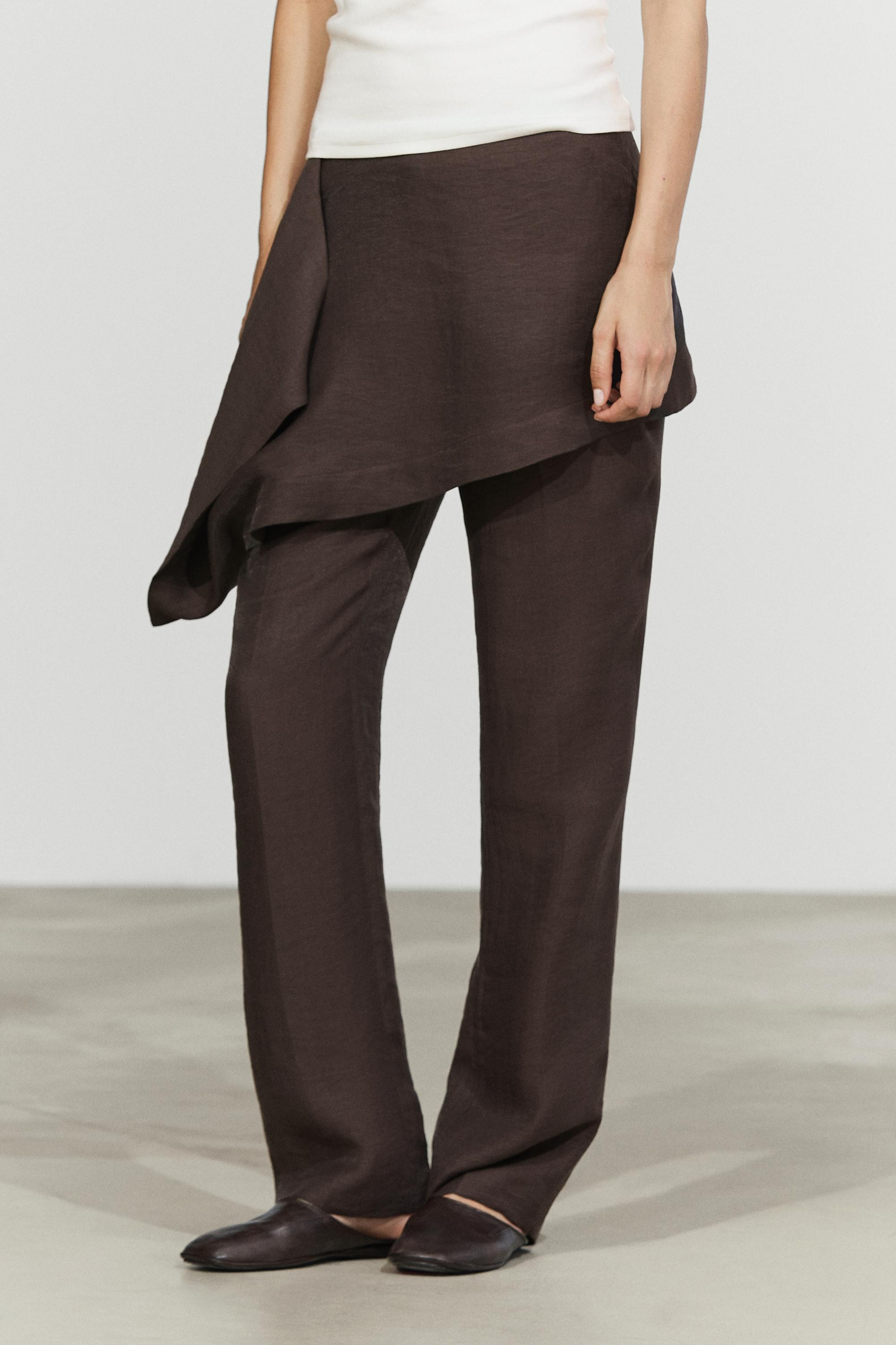 Pants with skirt detail and linen | Massimo Dutti UK