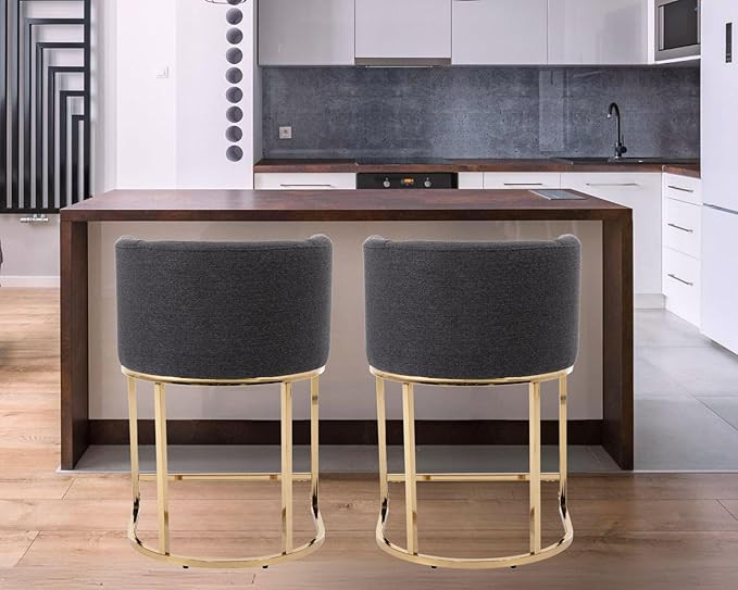 Modern Counter Height Linen Fabric Upholstered Counter Stool Set of 2, 24 inch Kitchen Island Sto... | Amazon (US)