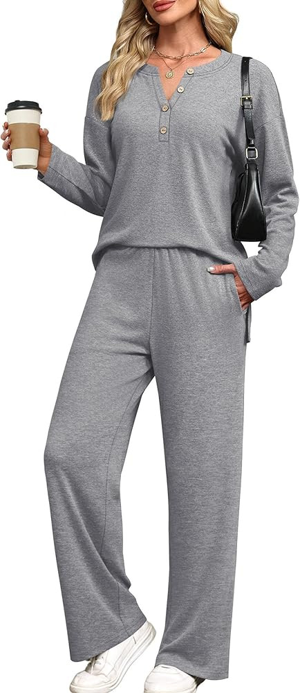 XIEERDUO Lounge Sets for Women 2 Piece V Neck Button Matching Sweatsuit Loungewear Fall Outfits F... | Amazon (US)