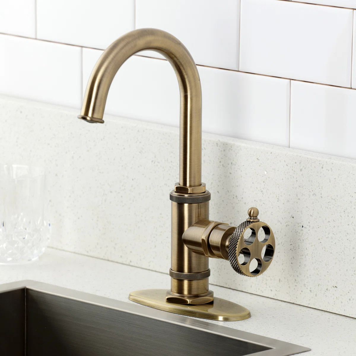 Kingston Brass Webb Single-Handle 1-Hole Deck Mount Bar Faucet with Knurled Handle KSD8503RKX | Wayfair North America