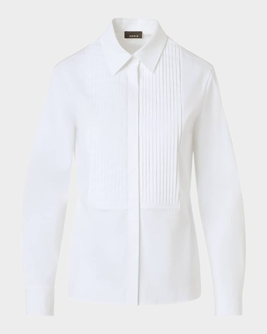 Akris Pleated Bib-Front Shirt | Neiman Marcus