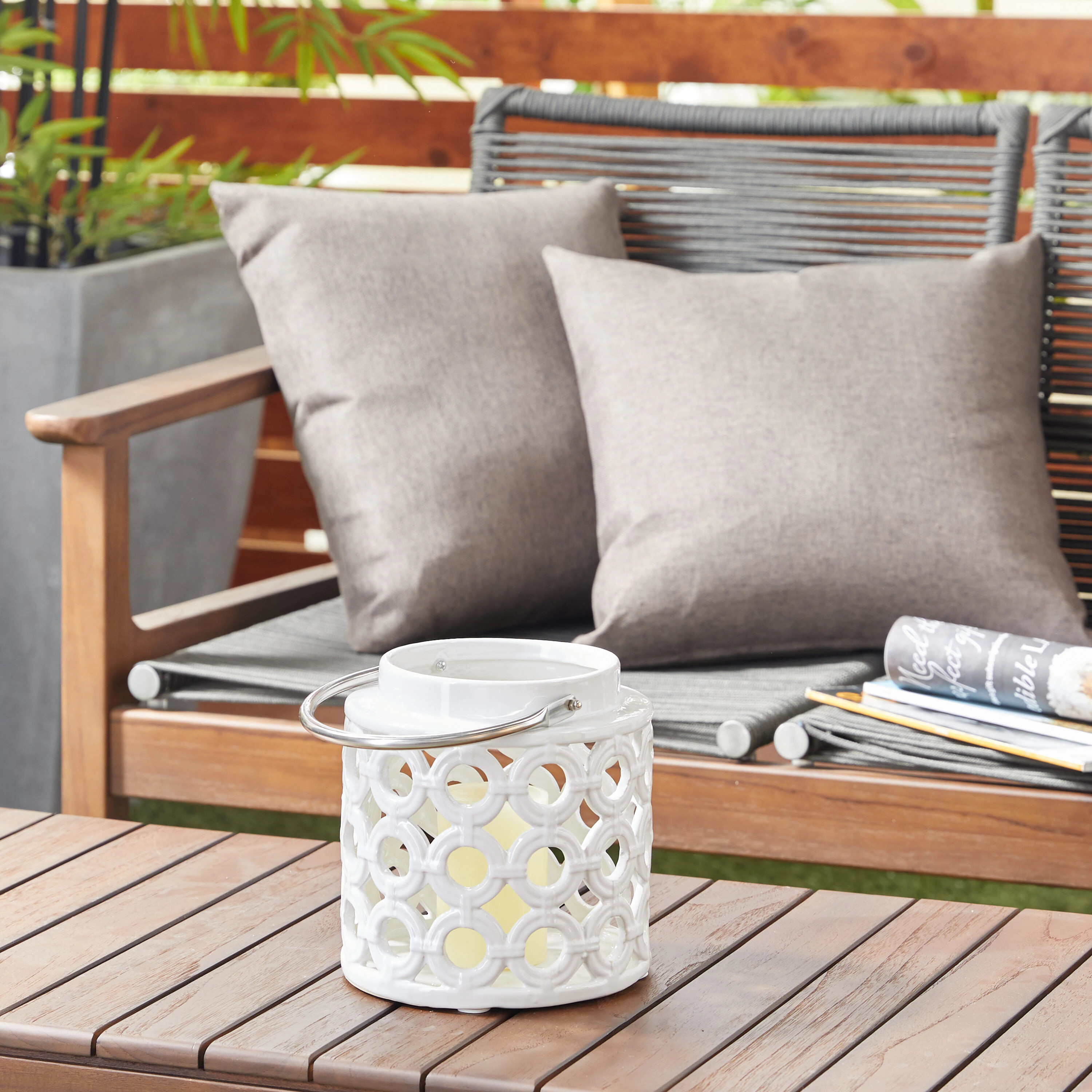 Grayson Lane 1 Candle Ceramic Lantern Candle Holder in White | 98338 | Lowe's