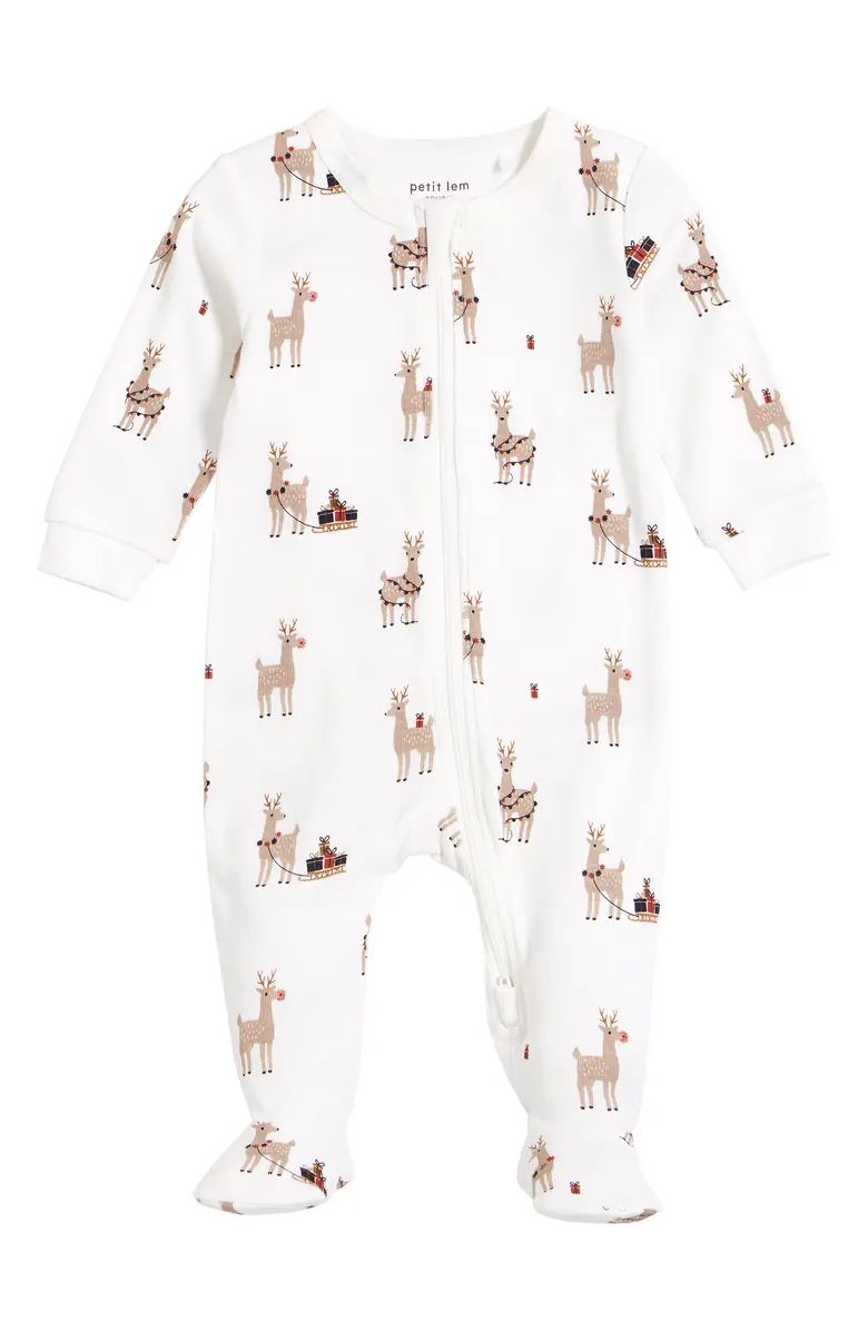 Petit Lem Reindeer Holiday Fitted One-Piece Organic Cotton Pajamas | Nordstrom | Nordstrom