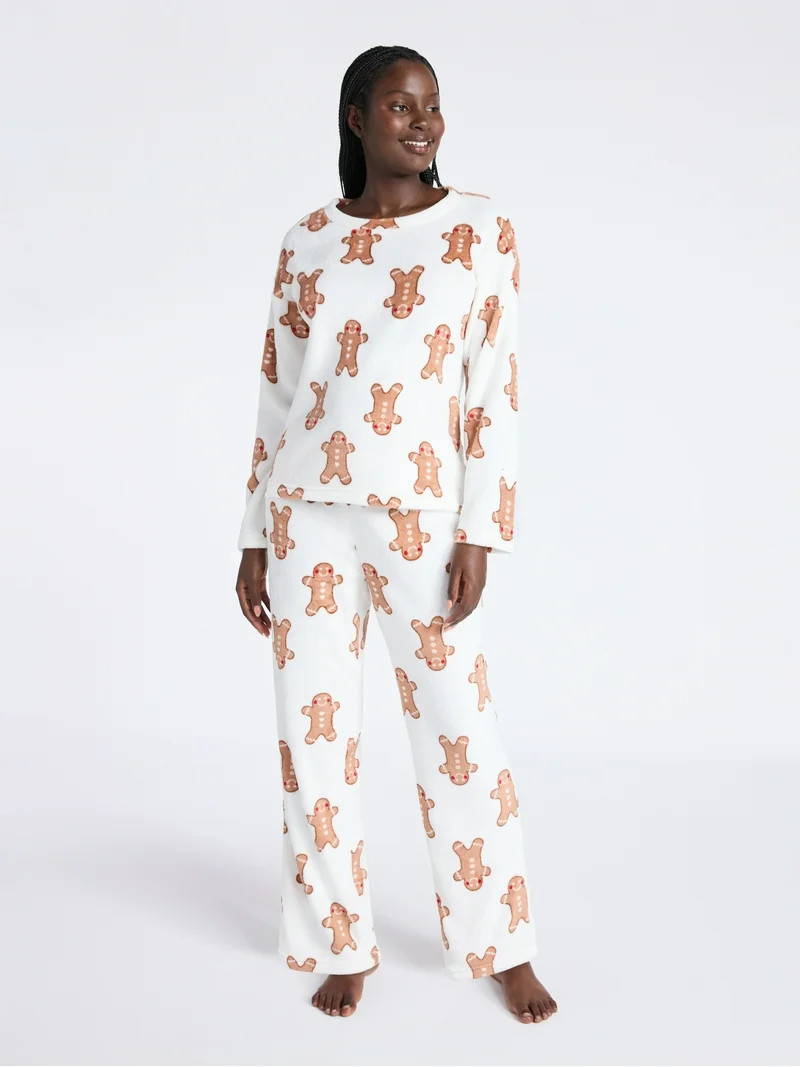 Joyspun Women's Folded Giftable Plush Long Sleeve Top and Pants Pajamas Set, 2-Piece, Sizes S-3X | Walmart (US)