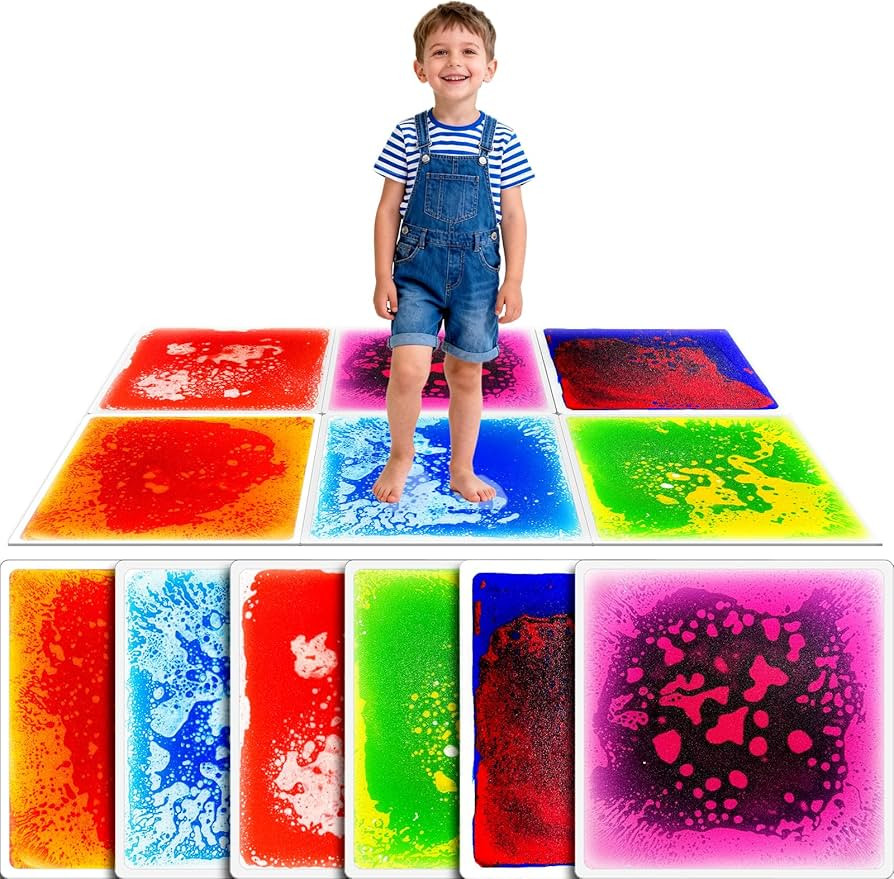 Toddler Sensory Liquid Floor Mats - 6-Piece Puzzle Play Mat Pack 12" x 12" | Amazon (US)