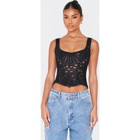 Black Textured Sheer Floral Square Neck Corset | PrettyLittleThing US