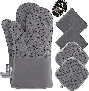 KEGOUU Oven Mitts and Pot Holders 6pcs Set, Kitchen Oven Glove High Heat Resistant 500 Degree Ext... | Amazon (US)
