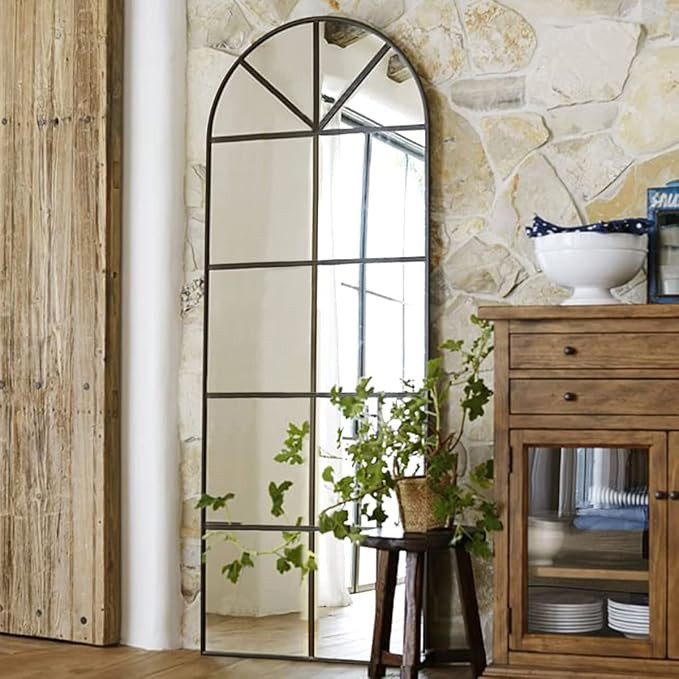 Full Length Arched Floor Mirror, 65"x22" Window Pane Design, Decorative Hanging or Leaning, Full ... | Amazon (US)