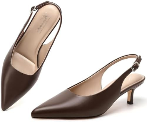 Kitten Heels for Women Closed Pointed Toe Slingback Low Heeled Pumps | Amazon (US)