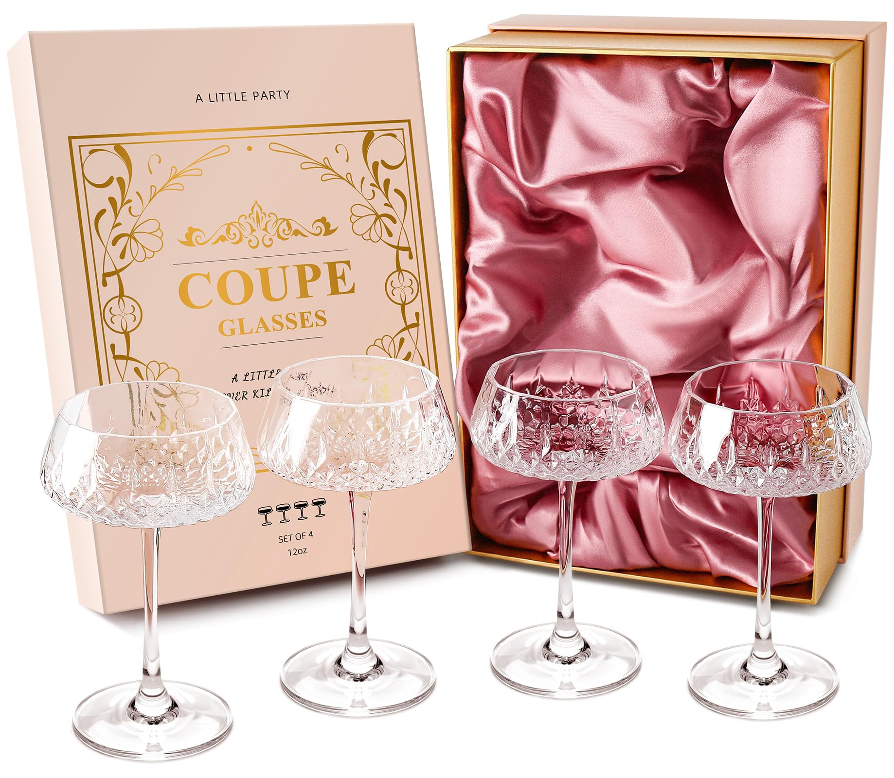 Coupe Glasses, Martini Glasses Set of 4, Vintage Champagne Coupe Glasses, 8oz Large Martini Glass... | Amazon (US)
