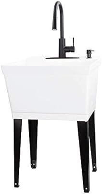 VETTA White Utility Sink Laundry Tub With High Arc Black Kitchen Faucet By VETTA - Pull Down Spra... | Amazon (US)