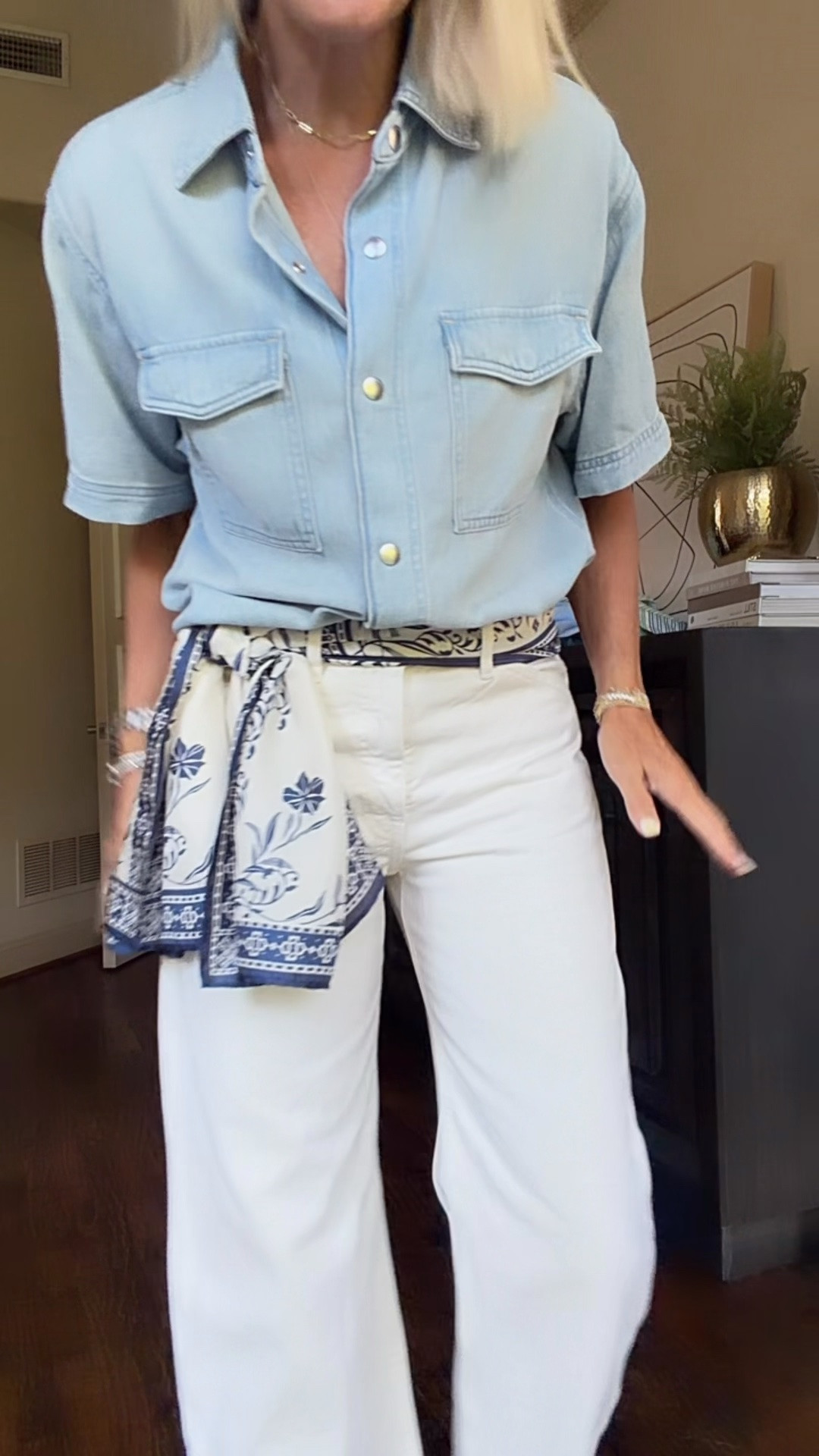 Too wearing small
Denim - so good. Not see-through, fit is true to size and currently at J.Crew if your cart is over $200 you will receive 20% off using code. 
ADDTOCART￼