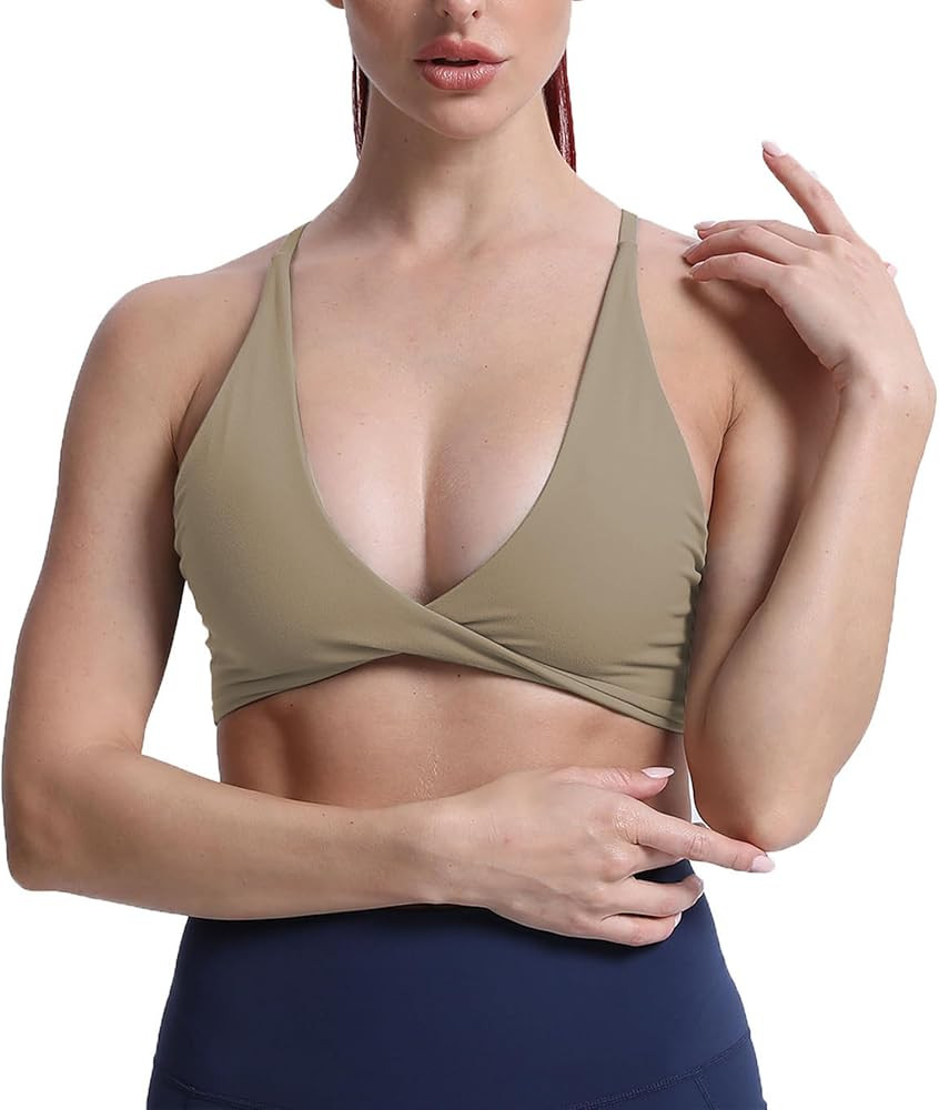 Aoxjox Women's Workout Sports Bras Fitness Backless Padded Sienna Low Impact Bra Yoga Crop Tank T... | Amazon (US)