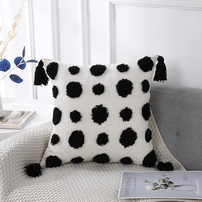 PANOD Super Soft Farmhouse Decorative Plush Throw Pillow Covers 26 x 26 Black,Solid Pom pom Tufte... | Amazon (US)