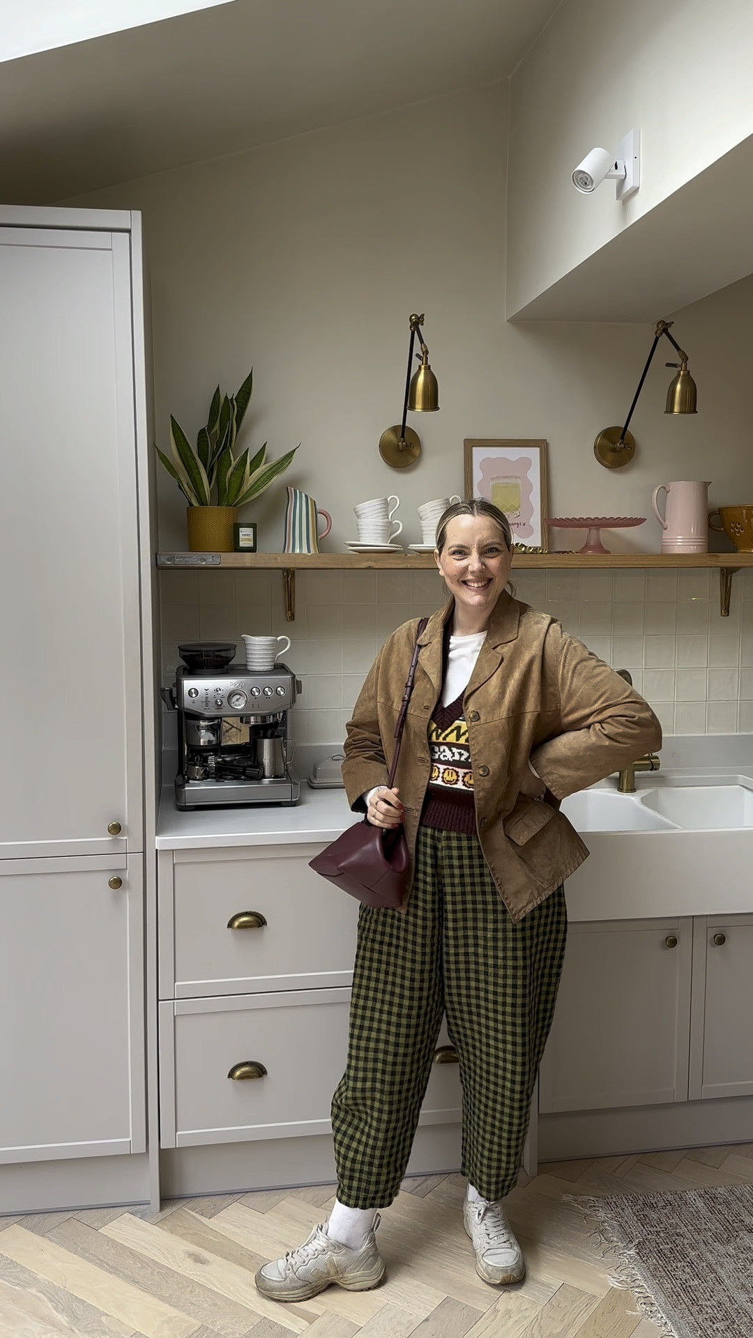 Green and brown hair patterned autumnal outfit.
Veja trainers
Beyond Nine trousers (size xs)
ASOS white top 
Ganni Vest
Suede jacket
Ganni bag

#LTKuk #LTKmidsize #LTKautumn