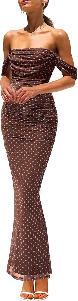 PRETTYGARDEN Cocktail Dresses for Women 2026 Summer Floral Off Shoulder Ruched Mesh Elegant Weddi... | Amazon (US)