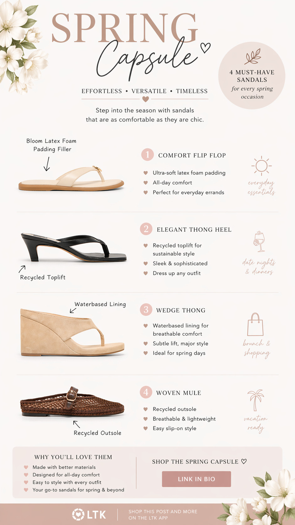 Neutral Sandal Spring Capsule 🤍 | Everyday Chic Shoe Edit

If you’re building a spring capsule wardrobe, start with these 👏

These neutral sandals are the definition of effortless, versatile, and elevated. From comfy everyday flip flops to chic heels and woven slides, these are the pairs you’ll reach for on repeat all season long.

I love that they’re not just cute—they’re made with better materials and all-day comfort in mind, so you can actually live in them 🤍

Perfect for brunch, errands, vacations, and date nights—just add your favorite outfit and go.

Tap to shop all my go-to spring sandals!

#LTKShoes #SpringCapsule #NeutralStyle #EverydayStyle #CapsuleWardrobe #SpringShoes #MinimalStyle #ChicOutfits #LTKFinds #SandalSeason #EffortlessStyle #WardrobeStaples #NeutralAesthetic #SpringOutfits #LTKSpring 

 