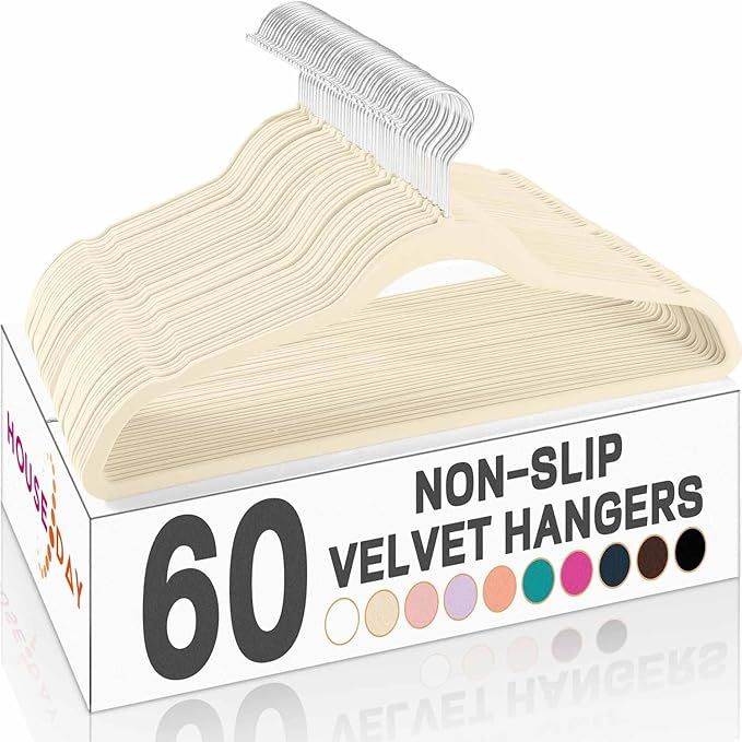 House Day Ivory Velvet Hangers 60 Pack, Premium Clothes Hangers Non-Slip Felt Hangers, Sturdy Ivo... | Amazon (US)