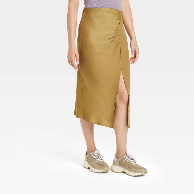 Women's Ruched Satin Midi Slip Skirt - A New Day™ | Target