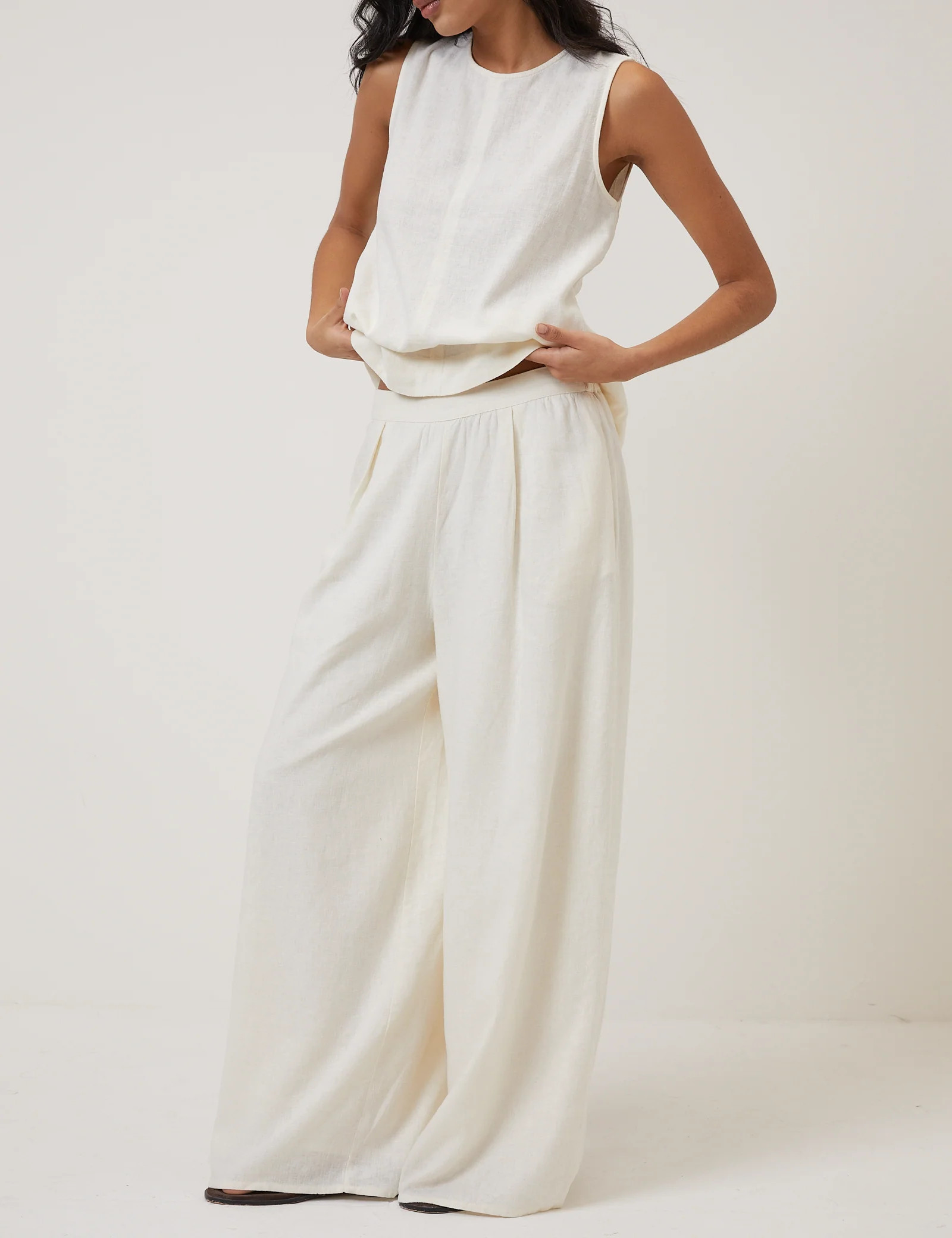 Cream Linen-Blend Wide Leg Jerrow Trousers | Nobody's Child