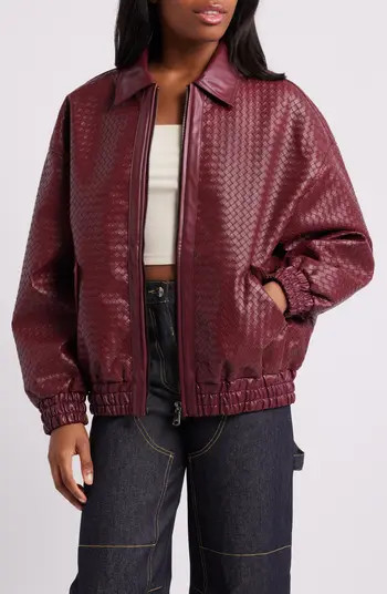 LIONESS Kenny Woven Faux Leather Bomber Jacket | Nordstrom | Nordstrom