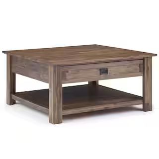 Simpli Home Monroe Solid ACACIA Wood 38 in. Wide Square Rustic Coffee Table in Rustic Natural Age... | The Home Depot