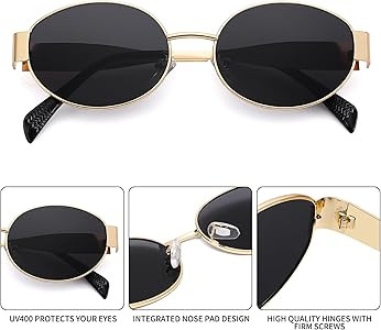 Retro Oval Sunglasses for Women Men - Trendy Gold Sun Glasses - Fashion Metal Frame Shades | Amazon (US)