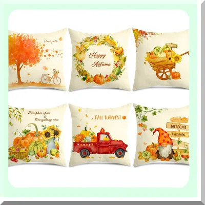 Autumn Harvest Pillow Covers - Set of 6 Fall Throw Pillow Cases with Pumpkin, Maple Leaves, Bicycle, Truck Designs for Home Sofa Decor | Wayfair North America