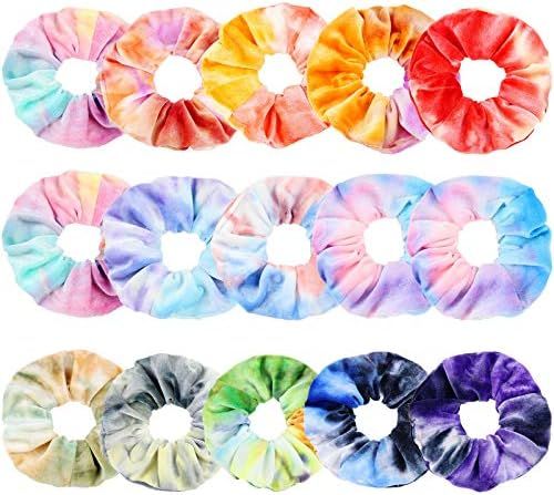 ZOCONE Tie Dye Scrunchies,15 PCS Velvet Scrunchies for Hair in Gradient Color,Soft Rainbow Scrunc... | Amazon (US)