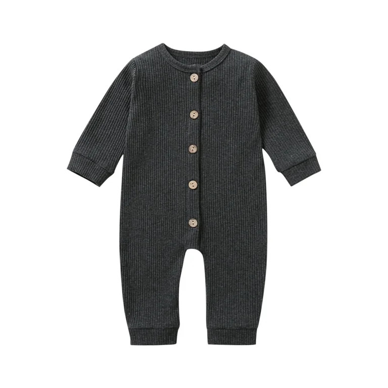 Busydd Baby Boy Romper 3-18 Months Solid Color Long Sleeve Baby Girl Clothes Casual Comfy Ribbed ... | Walmart (US)