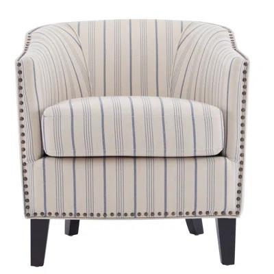Upholstered Stripe Chair - Beige/Blue. And Comfortable Seating. Chic Fabric Stud Embellishment. Elegant Dark Brown Leg Foundation. Easy Assembly Picni | Wayfair North America